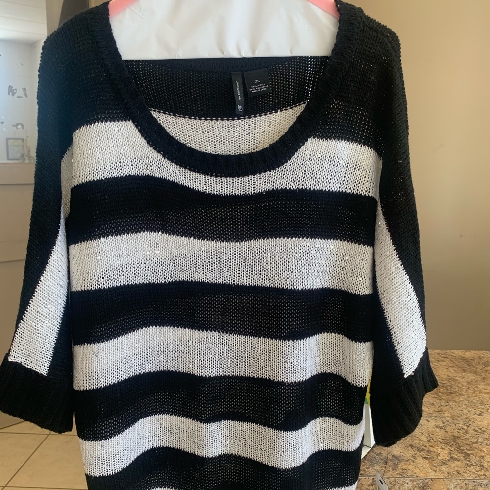Black and white stripe “New Directions” sweater